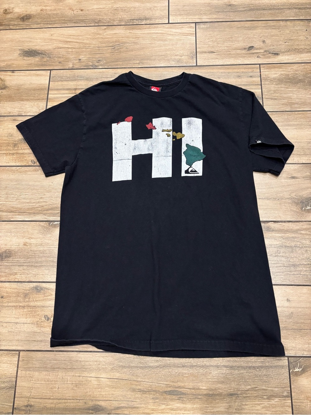 Vintage Quiksilver Hawaiian Islands Spellout Tee Black Mens L Surf Skate